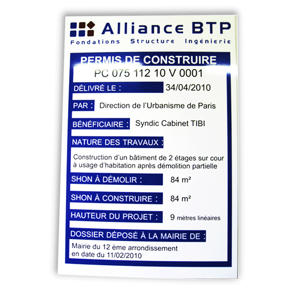 alliance btp panneau permis de construire